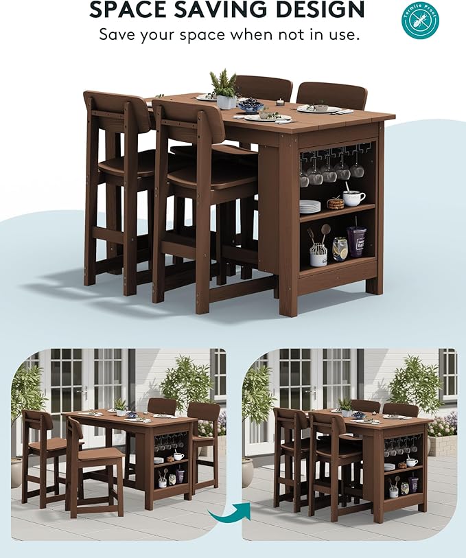 SERWALL Outdoor Bar Table, All Weather HDPE 36" Counter Height Dining Ta...