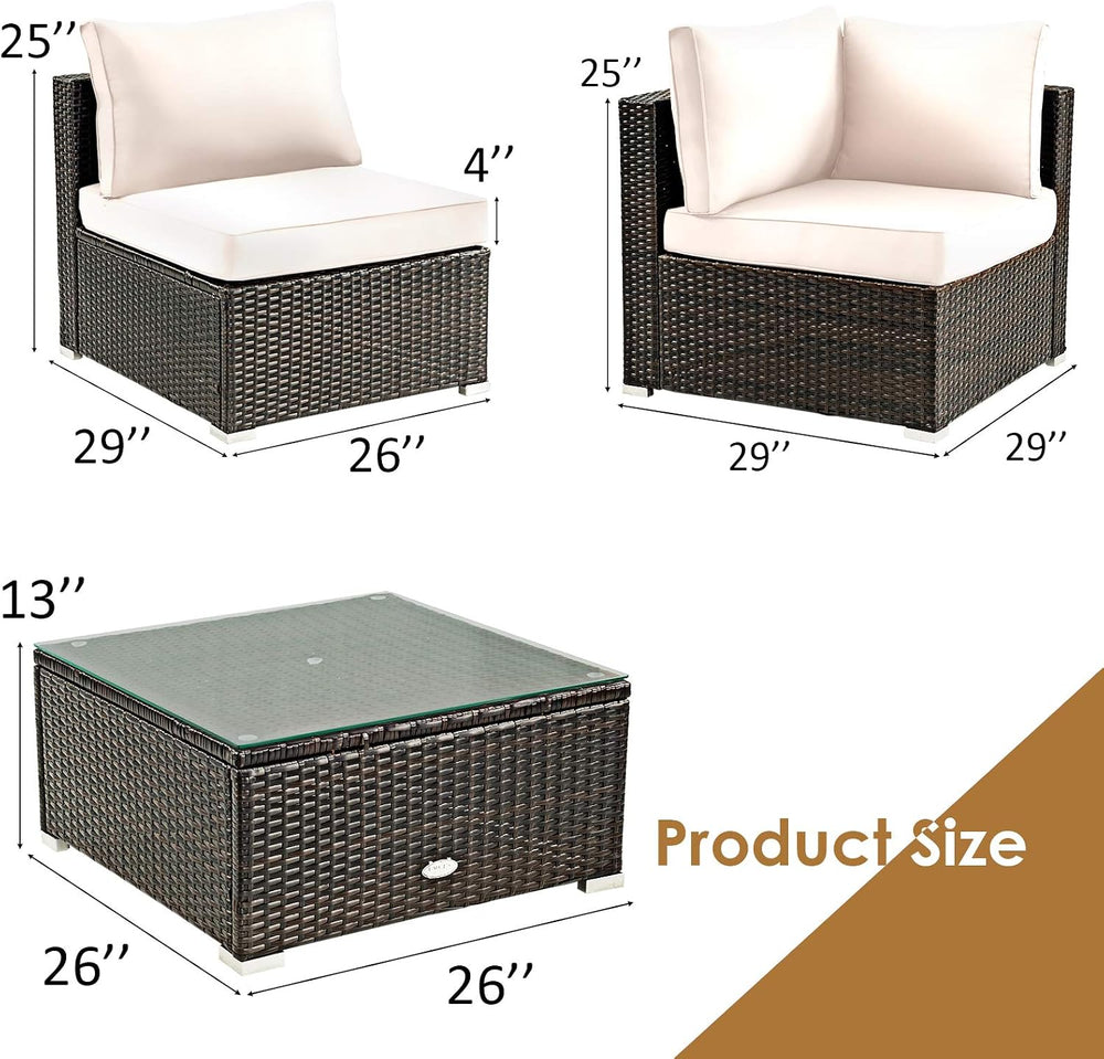 Tangkula 5 Pieces Patio Furniture Set, All Weather Wicker L-Shaped Corner Sof...