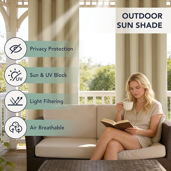 Outdoor Curtains for Patio Waterproof - 8 Panels Privacy Weatherproof Outside...