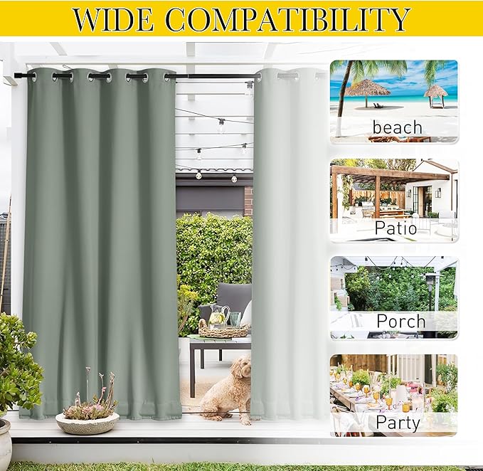 NICETOWN 2 Panels Waterproof Outdoor Curtains Fixed Grommet & Back Tab on...