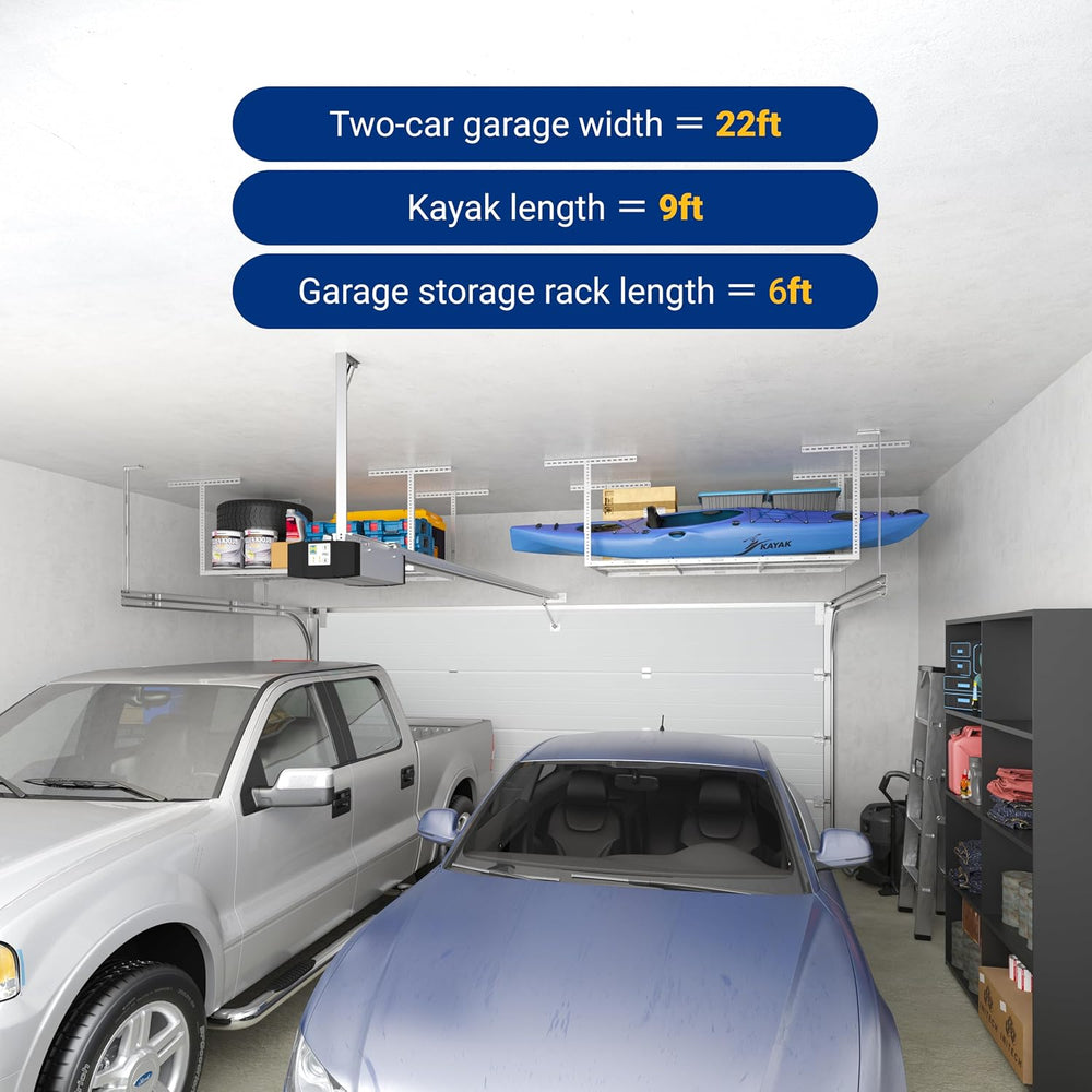 FLEXIMOUNTS 3x6 Overhead Garage Ceiling Storage Rack, 2 Pack, White