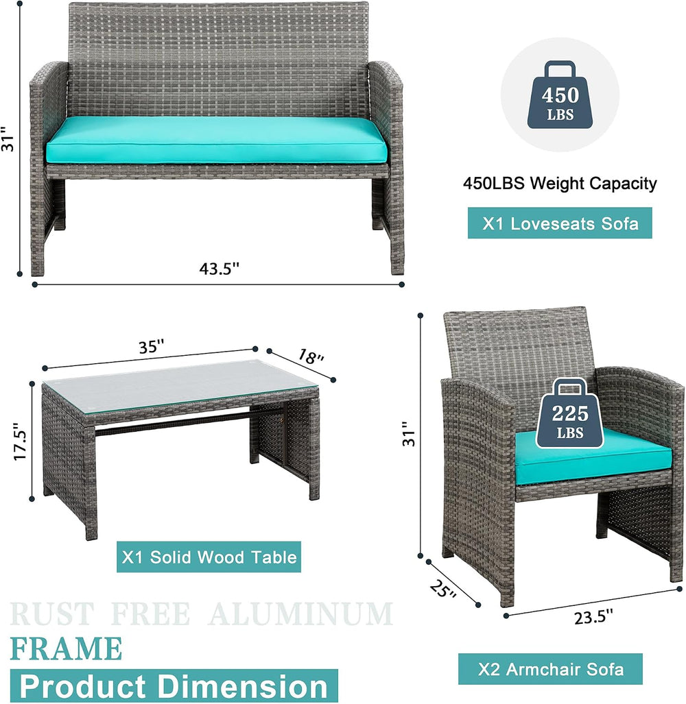 SUNLEI 4-Piece Outdoor Patio Furniture Set, Rattan Chair Wicker Conversation ...