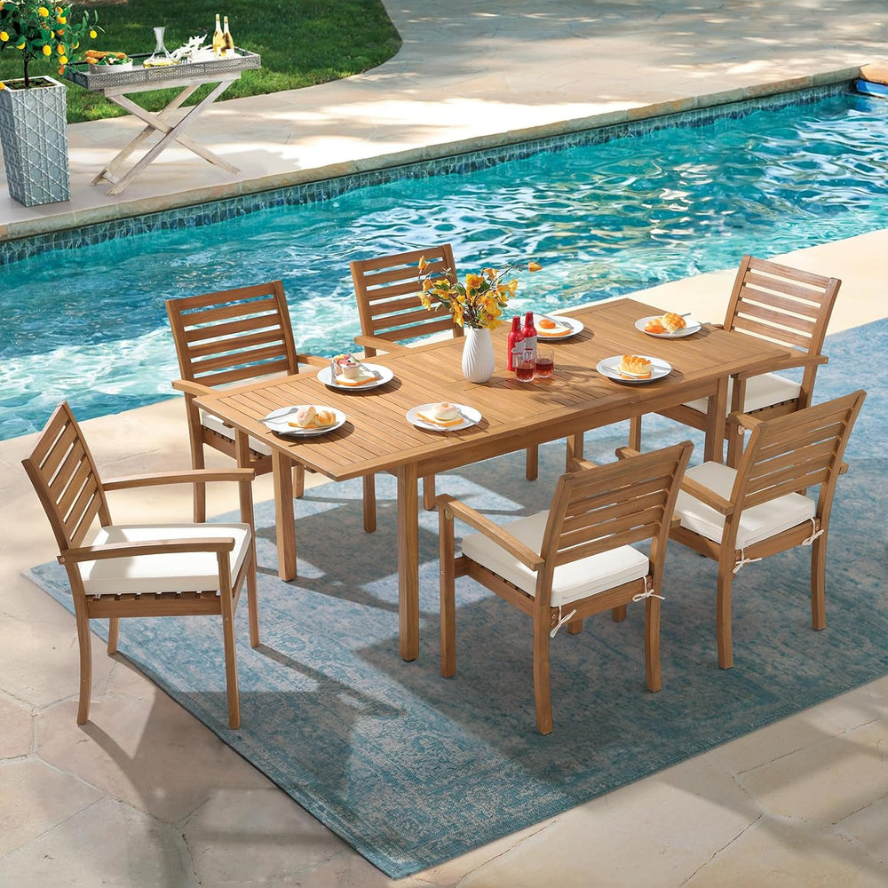 OC Orange-Casual Stackable Patio Dining Chairs Set of 4, Acacia Wood,Beige