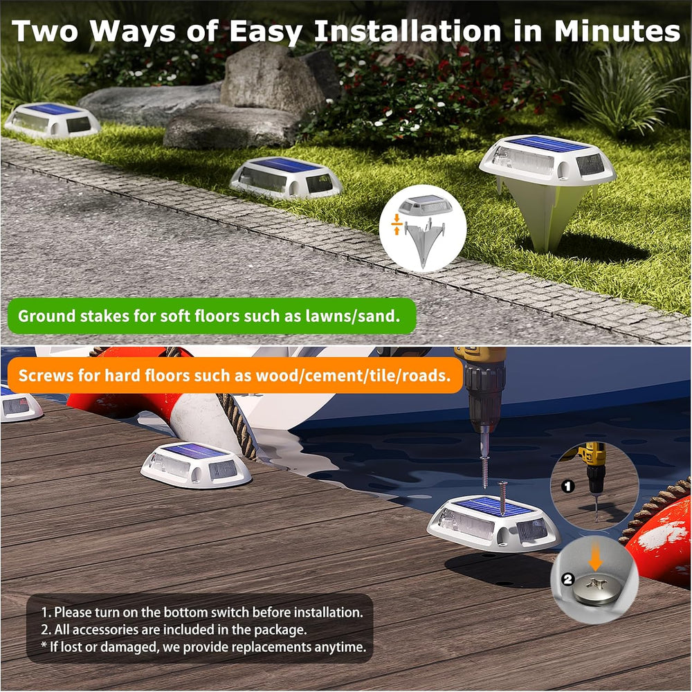Aluminum Alloy Solar Dock Lights, IP68 Solar Driveway Lights, 12Pack