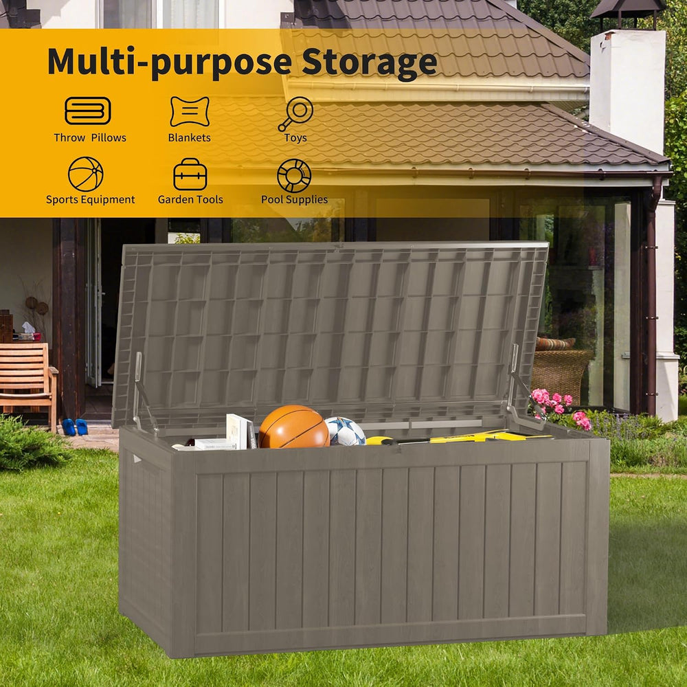 300 Gallon Outdoor Storage Box, Waterproof Resin Deck Container with Lockable...