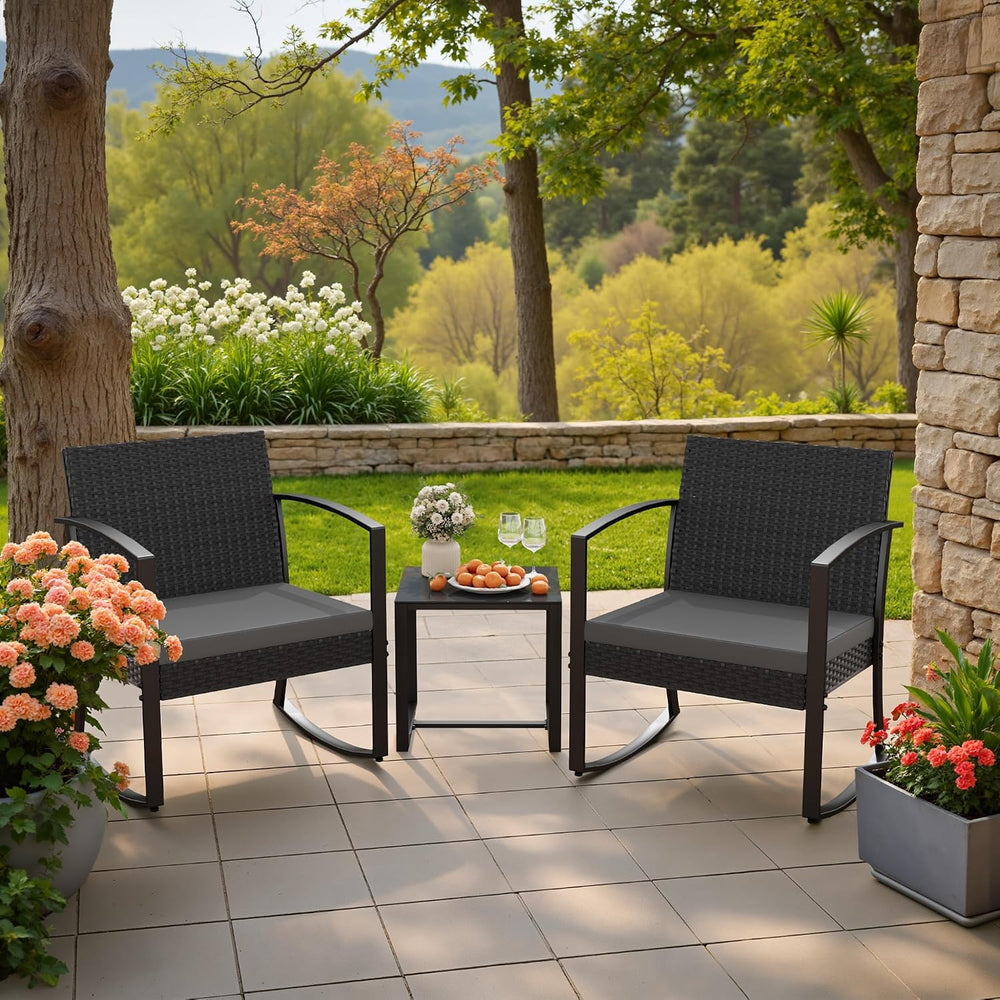 Homall Patio Furniture Set 3 Piece Resin Outdoor Bistro Set Rocking Patio Cha...