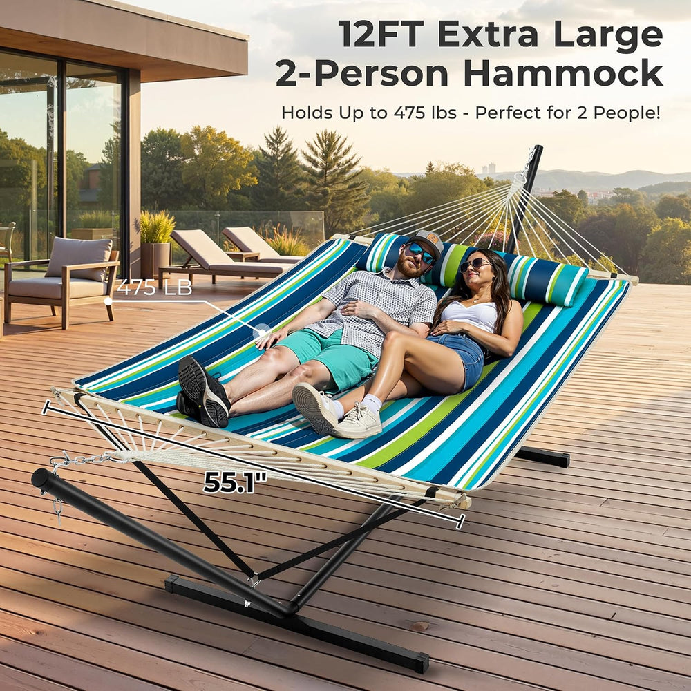 SUPERJARE 12ft Double Hammock with Stand, Rope Hammock for 2 Person, Detachab...