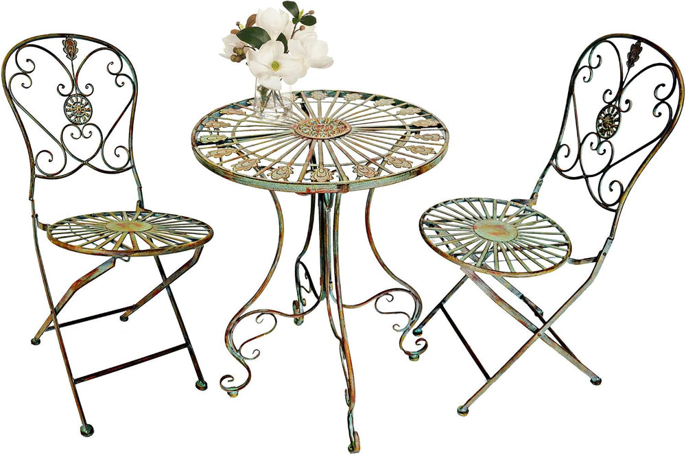 Westcharm Folding Metal Bistro Set w/Scrolling Heart & Peacock Tail Motif...