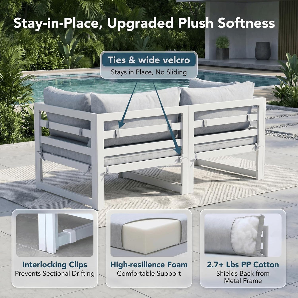 NICESOUL 8 Piece Luxury Aluminum Outdoor Sectional Sofa with Side Table, Larg...