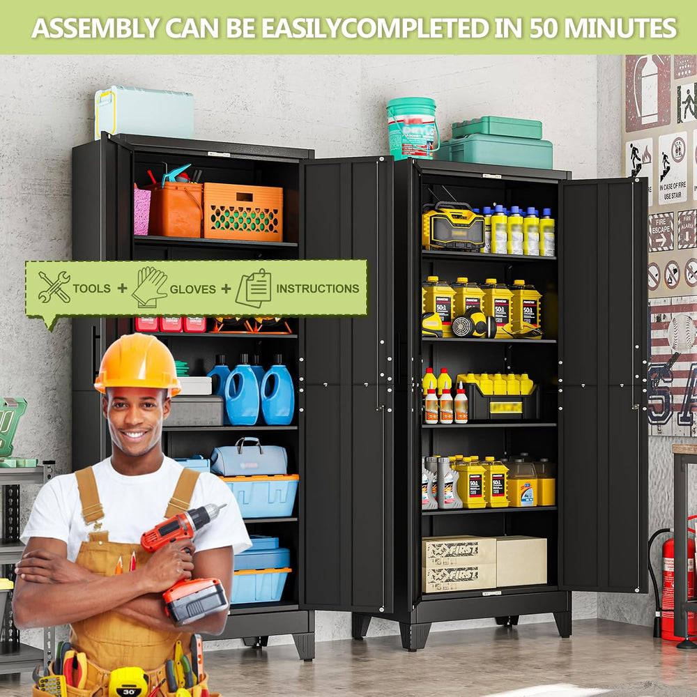 Black Kitchen Pantry Cabinets, 71 Metal Lockable Storage for Office