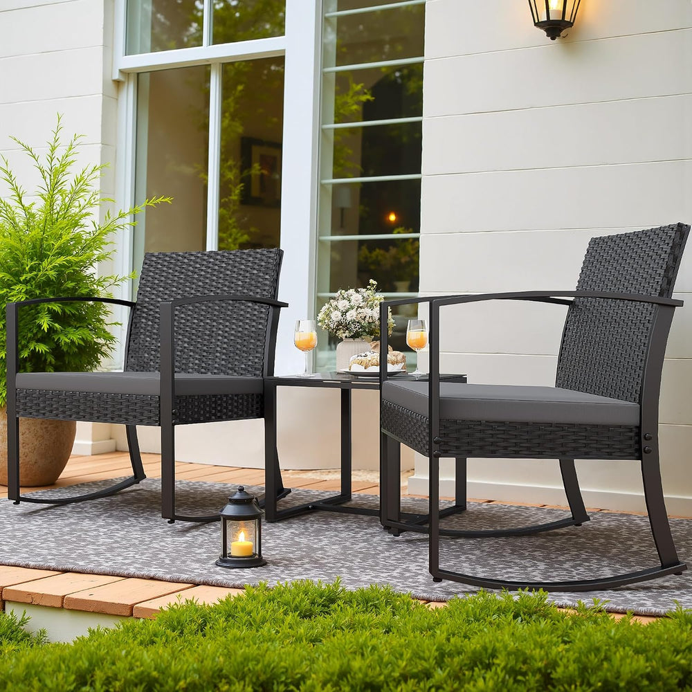 Homall Patio Furniture Set 3 Piece Resin Outdoor Bistro Set Rocking Patio Cha...