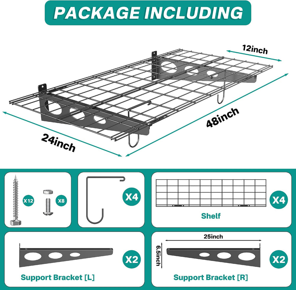Wall Mounted Garage Wall Shelves, 2 x 4 ft Metal Storage Shelves