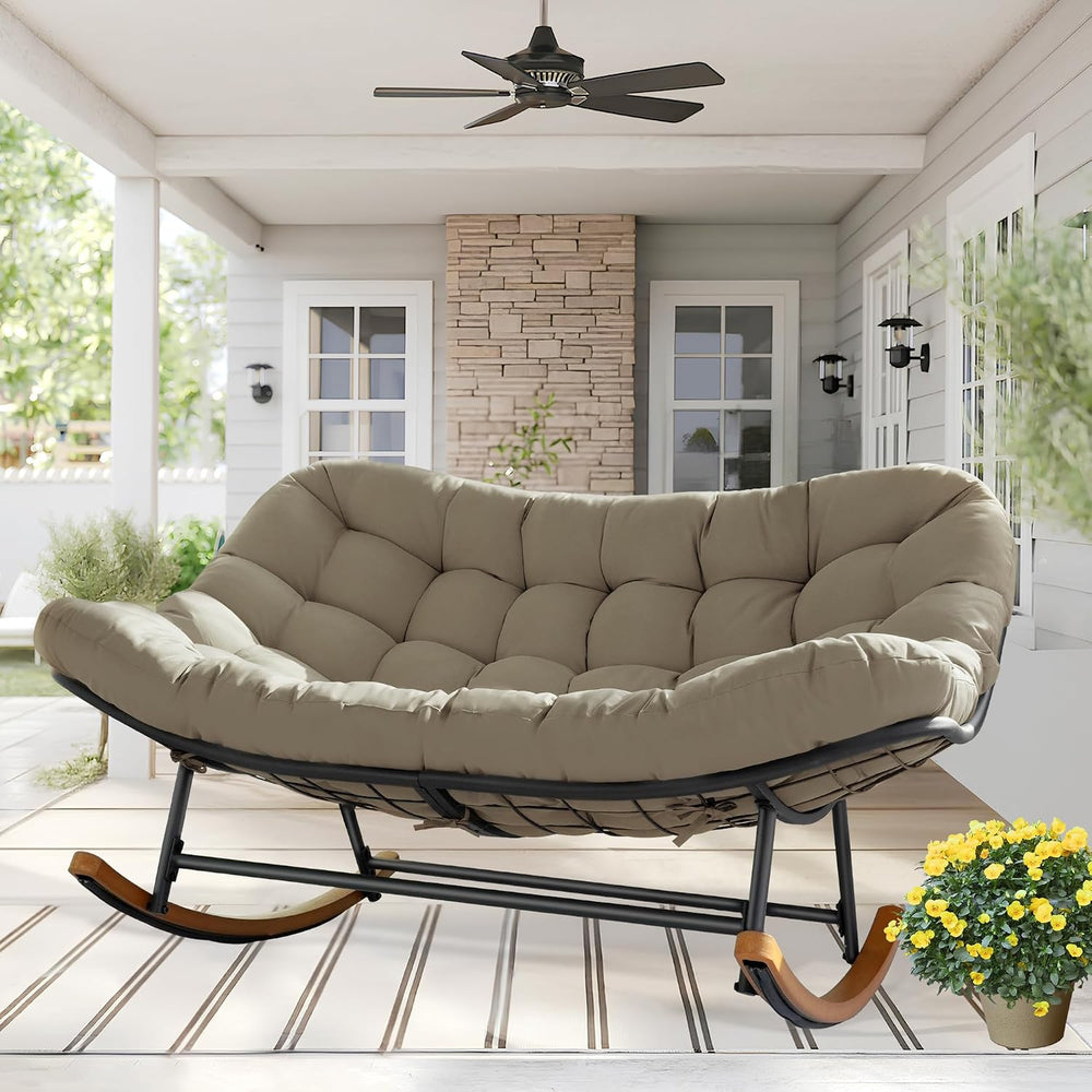 Double Papasan Rocking Chair, Oversized Loveseat Egg Chair with Thick Cushion...