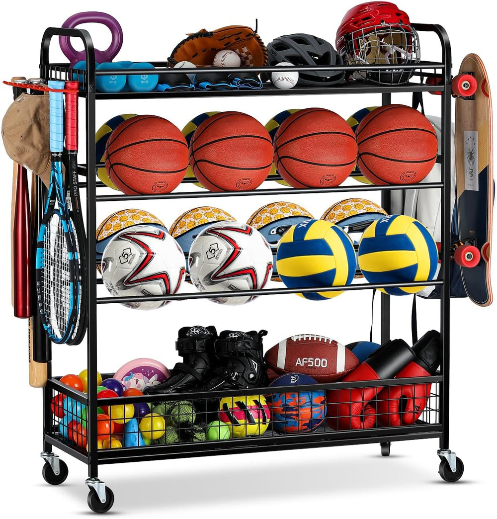 EXTCCT Garage Sports Equipment Organizer - Rolling Ball Storage with Wheels