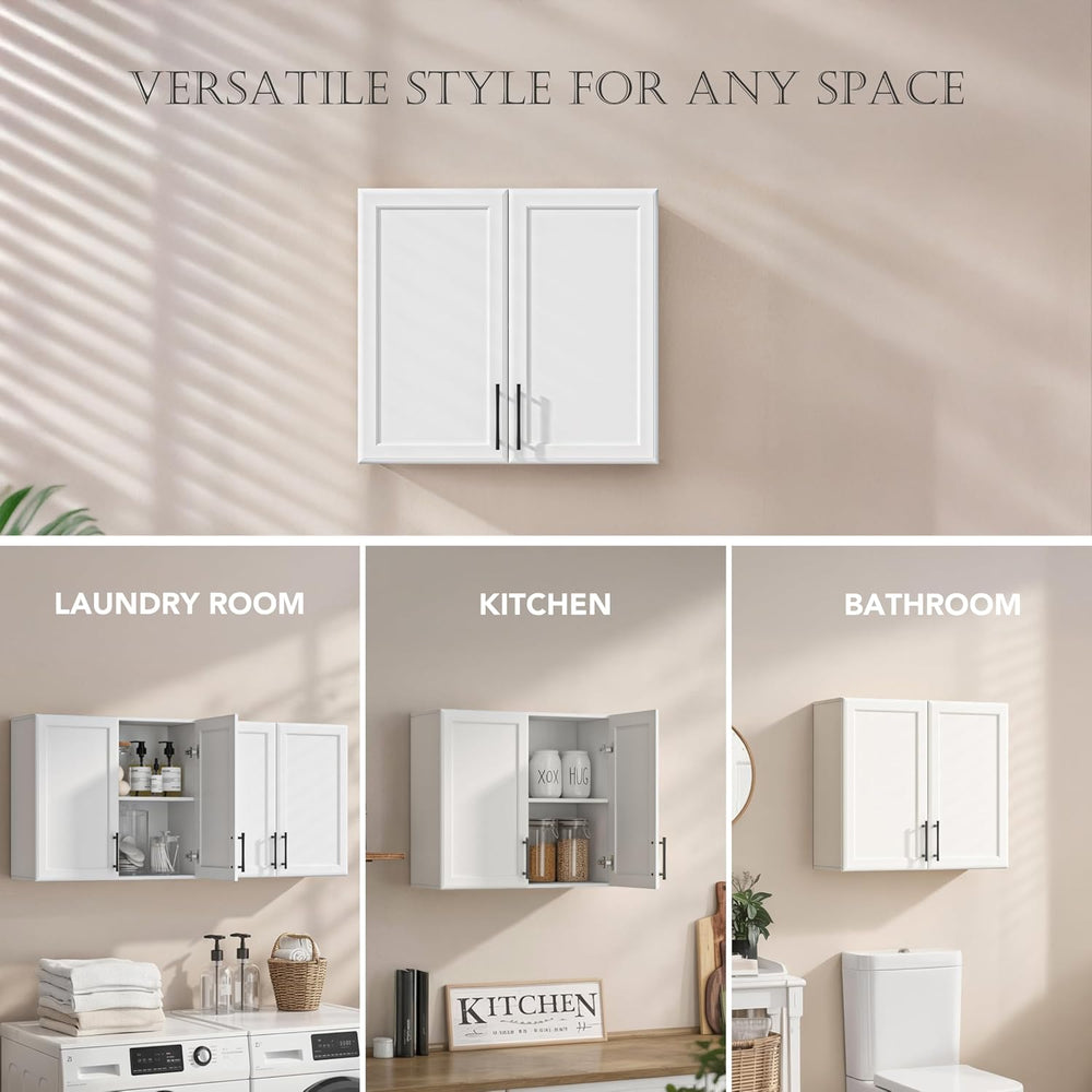 47.2" W Laundry Room Cabinets Wall Mounted, Adjustable Shelf, Floating W...