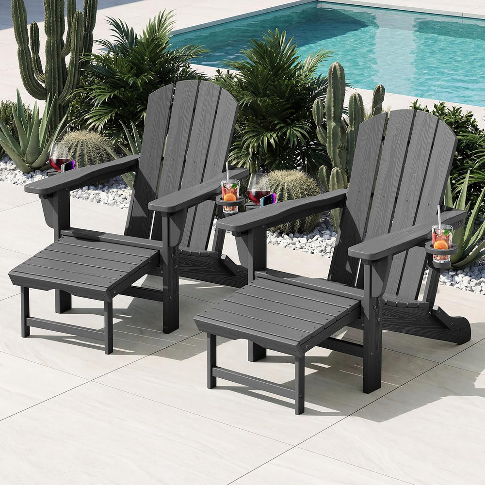 KINGYES Adjustable Folding Adirondack Chairs with Footrest & 2 Cup, HDPE ...