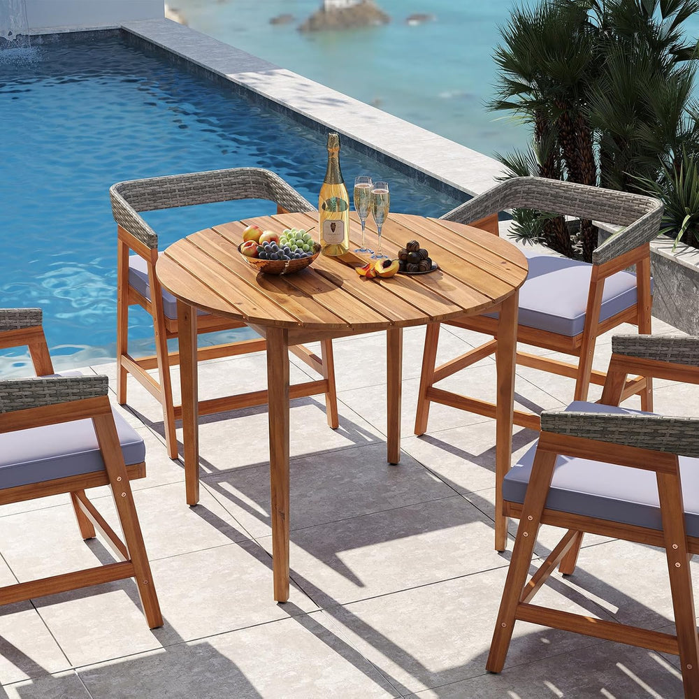 Tangkula 5 Piece Patio Dining Set for 4, Outdoor Solid Wood Round Table with ...