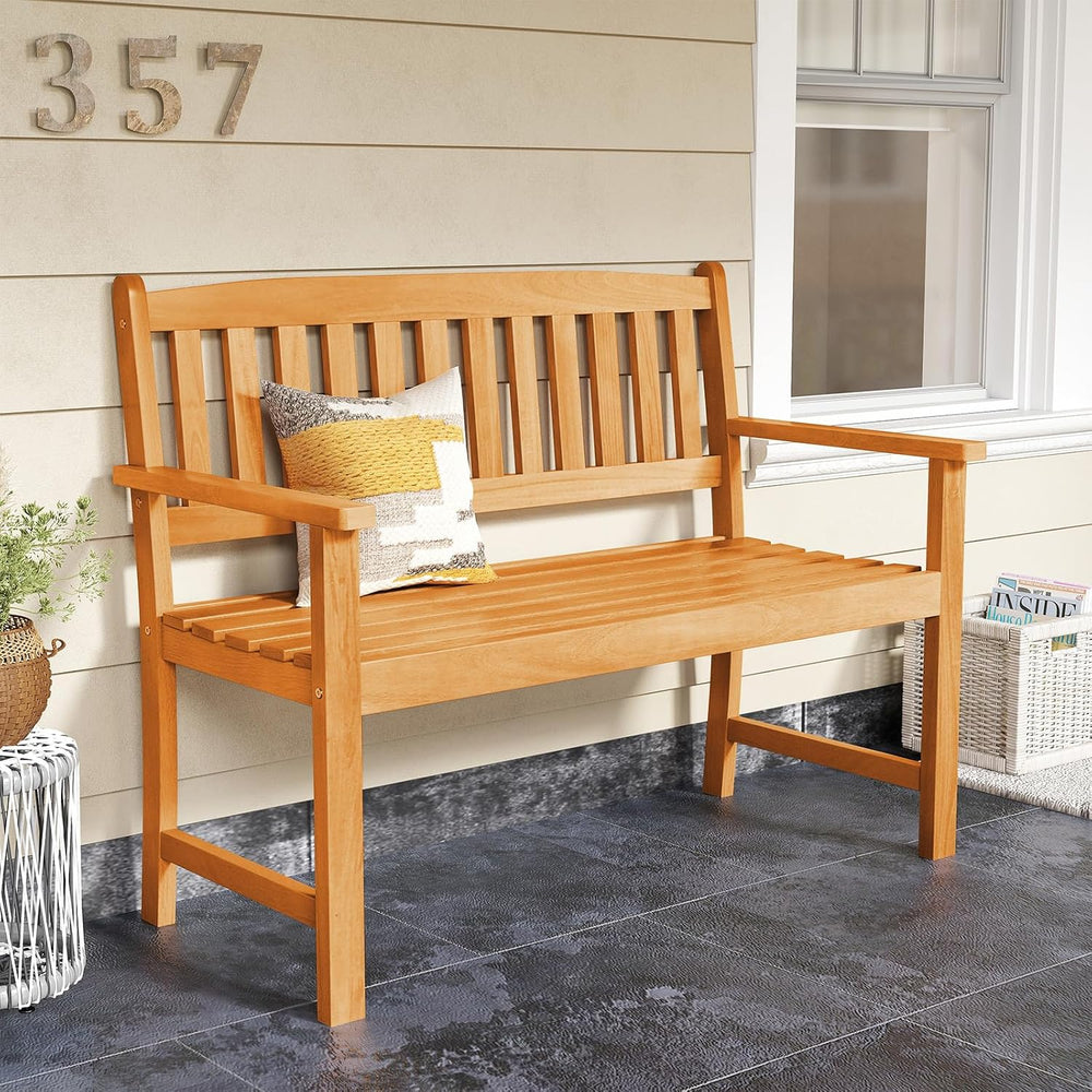 COSTWAY Wooden Bench Outdoor, Sturdy Outdoor Acacia Wood Bench