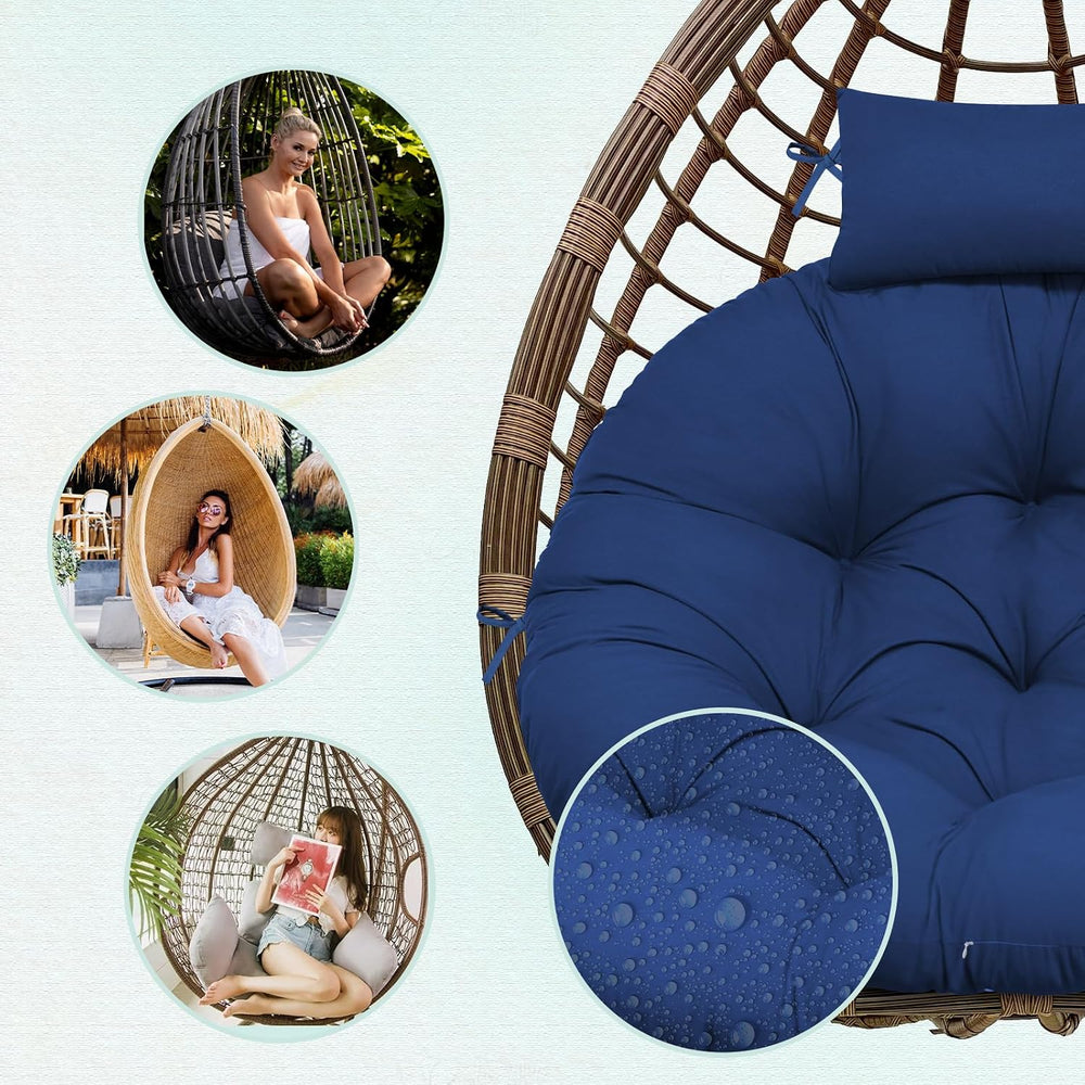 Round Egg Chair Cushion with Pillow, 5 Inch Thick Outdoor Egg Chair Cushion
