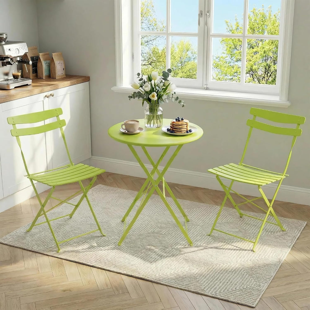 IDEALHOUSE Bistro Table and Chairs Set of 2, Folding Design, Grass Green