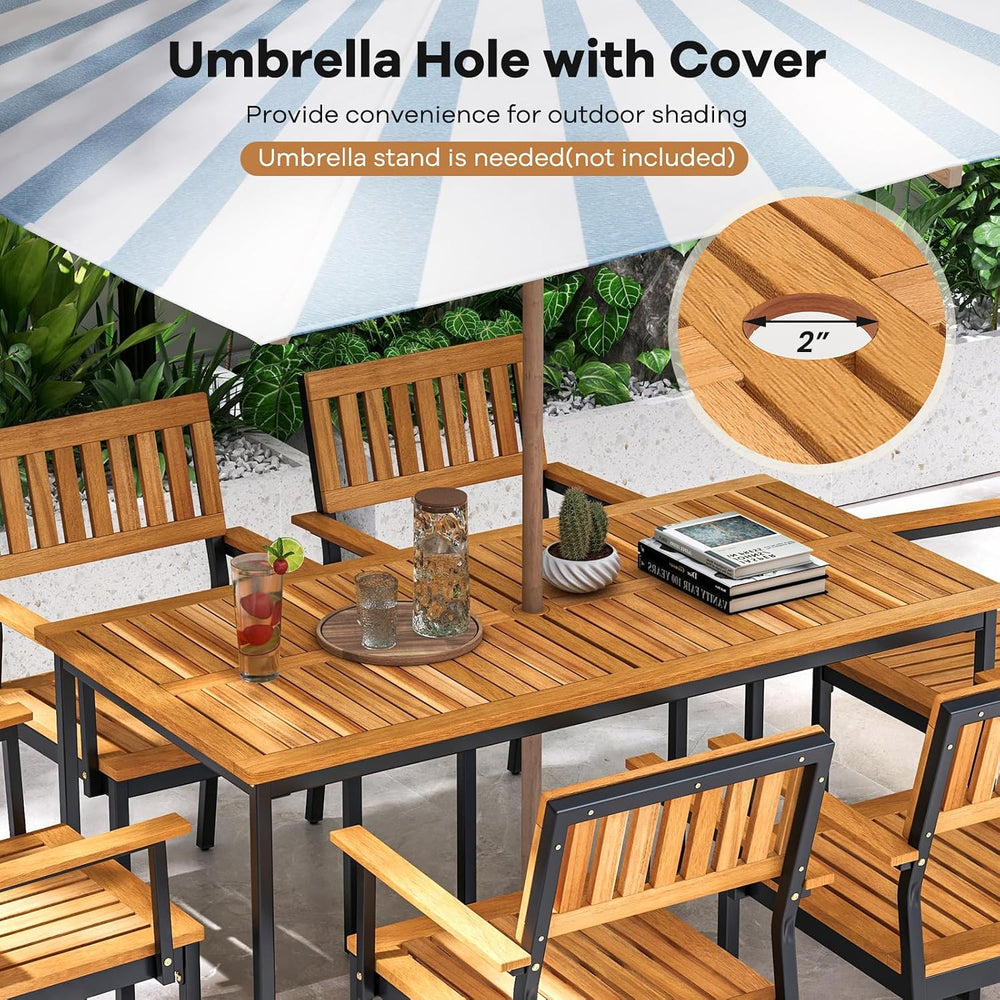 Tangkula 7 Piece Outdoor Dining Set for 6, Acacia Wood Rectangular Dining Tab...