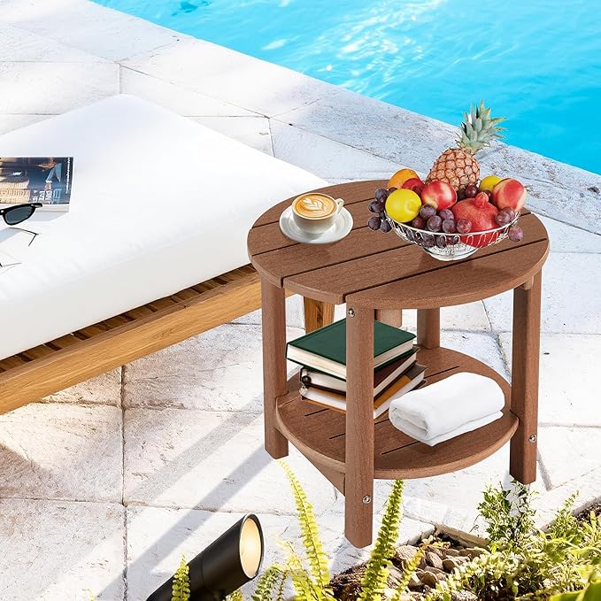 LZRS Round Adirondack Side Table Double End Table, Outdoor Side Tables for Pa...