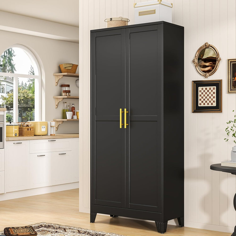 71" Tall Metal Pantry Storage Cabinet with Doors and 4 Adjustable Shelve...