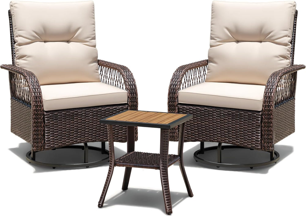 Devoko Patio Furniture Set Outdoor 3 Pieces Wicker Swivel Rocking Chairs