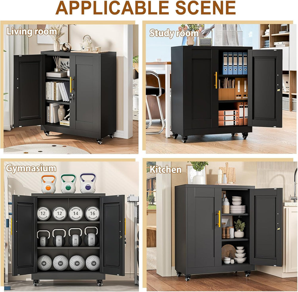 36" Metal Garage Storage Cabinet with Lock and Wheels,Rolling Tool File ...