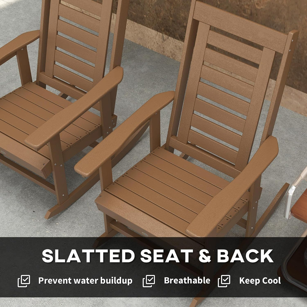 Outsunny Outdoor Rocking Chairs Set of 2 HDPE Patio 28" High Back Brown