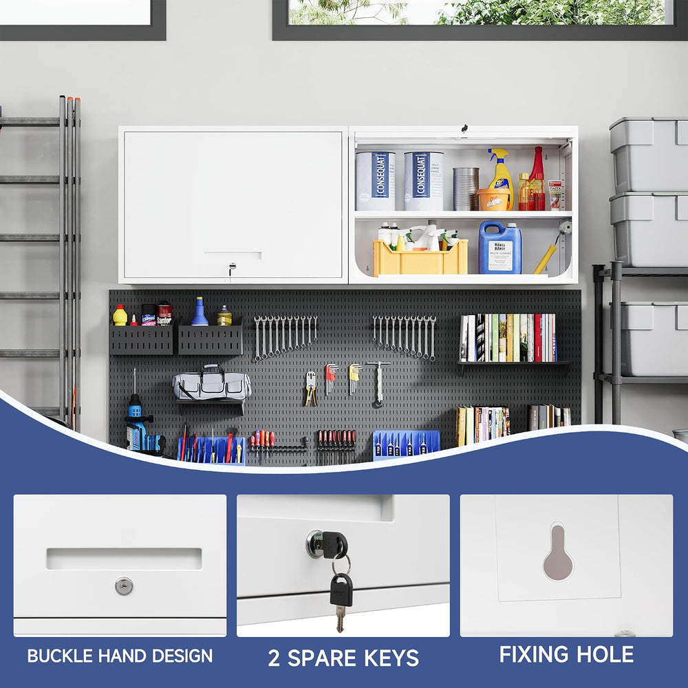 Metal Wall Cabinet with Locking Door and Shelf, Hanging Garage Cabinets with ...