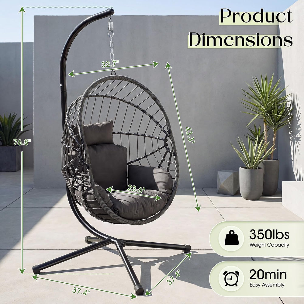 LEX CRAFT Hanging Egg Chair with Stand, Swinging Egg Chair Outdoor Indoor, Ha...