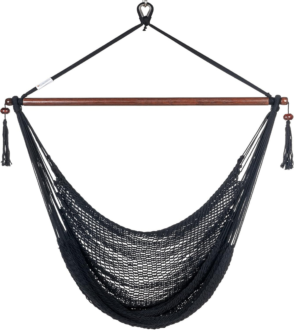 Caribbean Hammock Chair with Footrest - 40 inch - Soft-Spun Polyester - (Black)