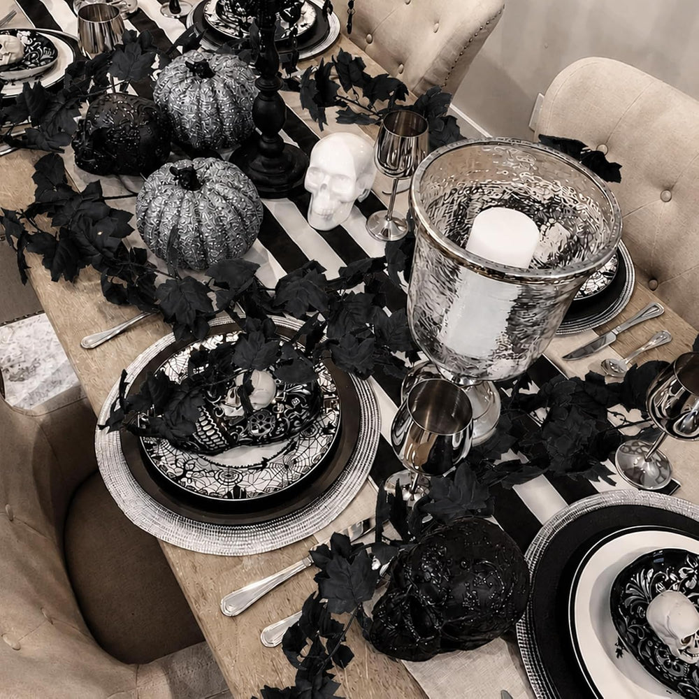 48FT Black Halloween Garland 8pcs Maple Leaf, Table Mantel Gothic Decor