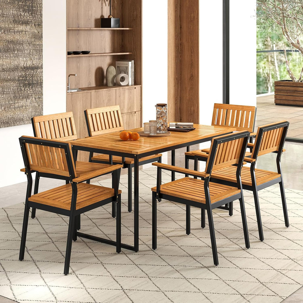 Tangkula 7 Piece Outdoor Dining Set for 6, Acacia Wood Rectangular Dining Tab...
