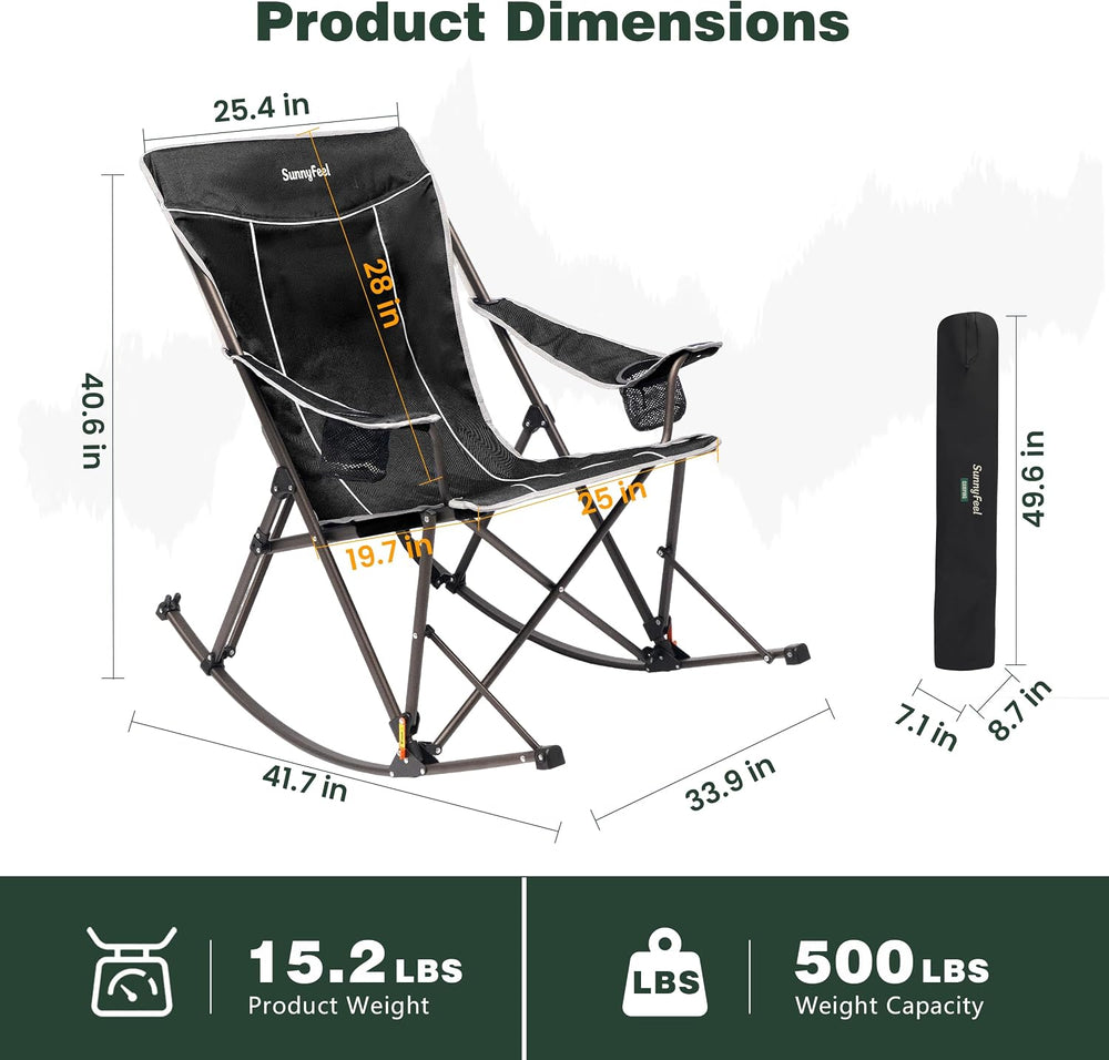 SUNNYFEEL Oversized Folding Rocking Camping Chair with Buckle Design 500lbs