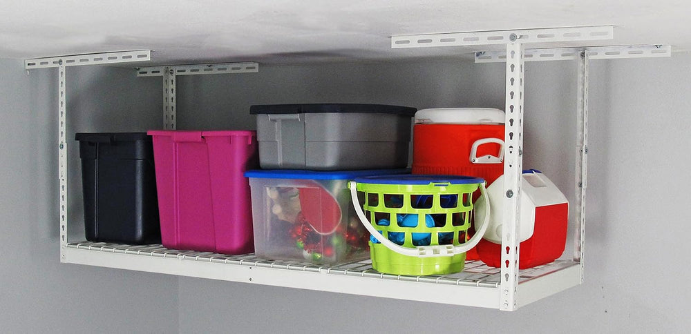 SafeRacks 2x6 Overhead Garage Storage Rack, White, 12"-21" Height