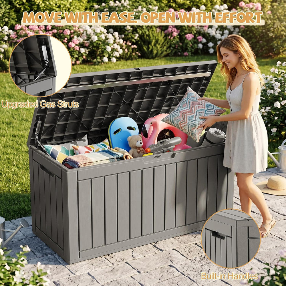 Outdoor Storage Box Waterproof, 180 Gal Gen 2 Resin Deck Box With Wheels