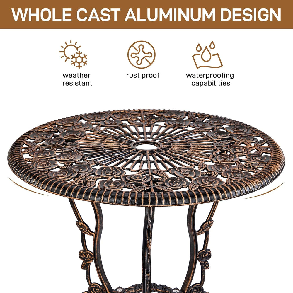 VINGLI 3 PCS Outdoor Bistro Set, Outdoor Patio Set, All-Weather Cast Aluminum...