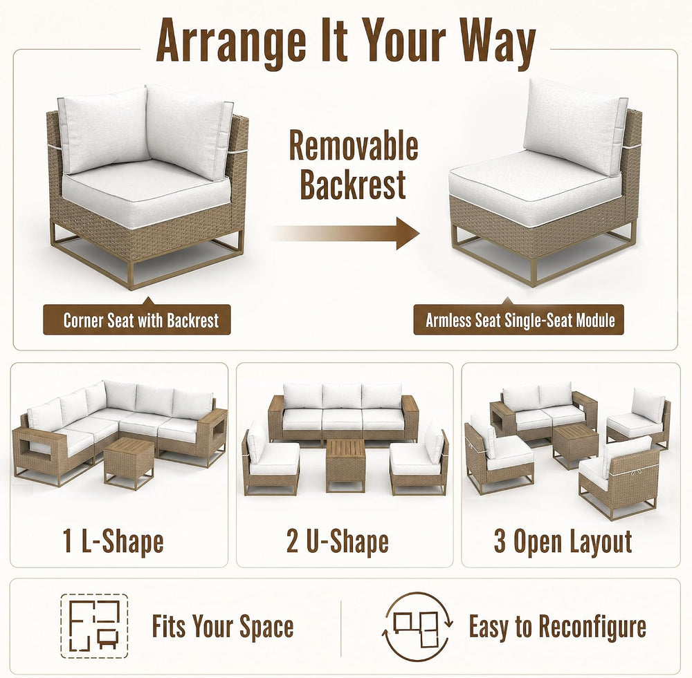 Outdoor Patio Furniture Set, PE Wicker Sectional Sofa with Thick Cushions
