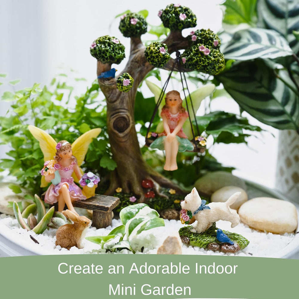 Fairies for Fairy Garden - 4 Piece Set with Tree Swing | Hand-painted resin; ...
