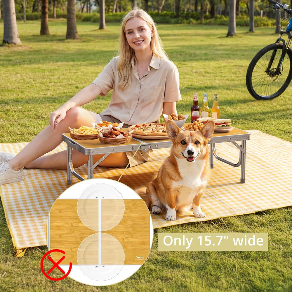 Anbte 34.2" x 15.7" Small Low Folding Picnic Table, 10.3" Heig...