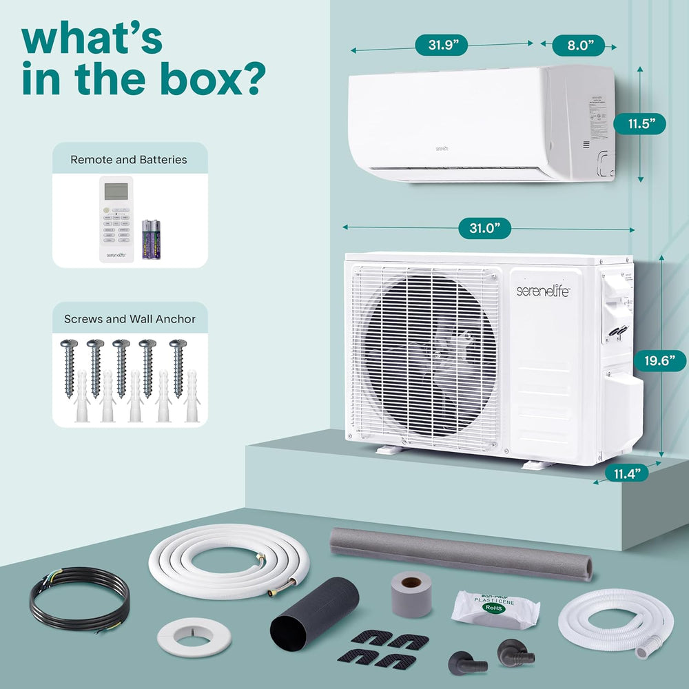 SereneLife 12,000 BTU Mini Split Air Conditioner & Heat Pump 110/120V Ind...