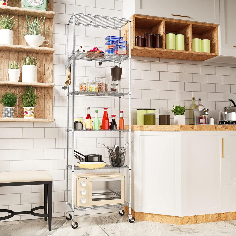 Homdox 6-Tier Storage Shelf Wire Shelving Unit Free Standing Rack Organizatio...