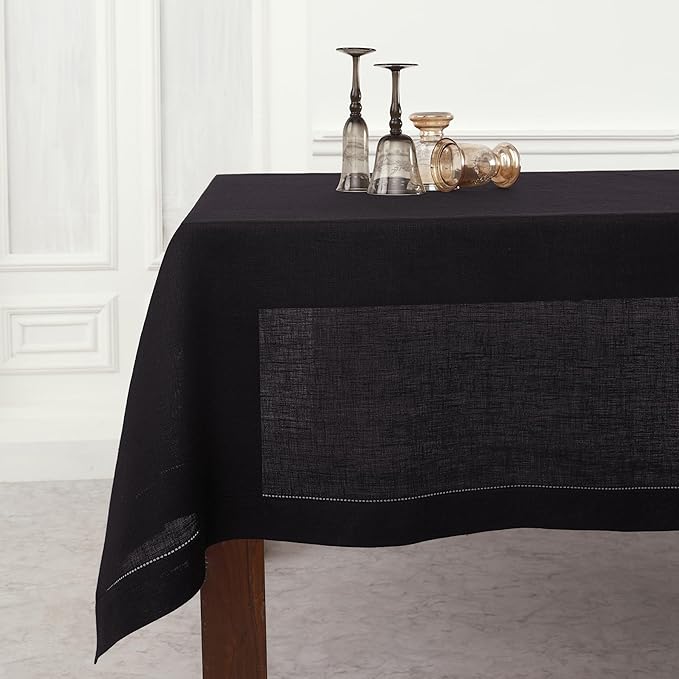 Solino Home Linen Tablecloth 60 x 120 Inch - Classic Hemstitch 100% Pure Line...