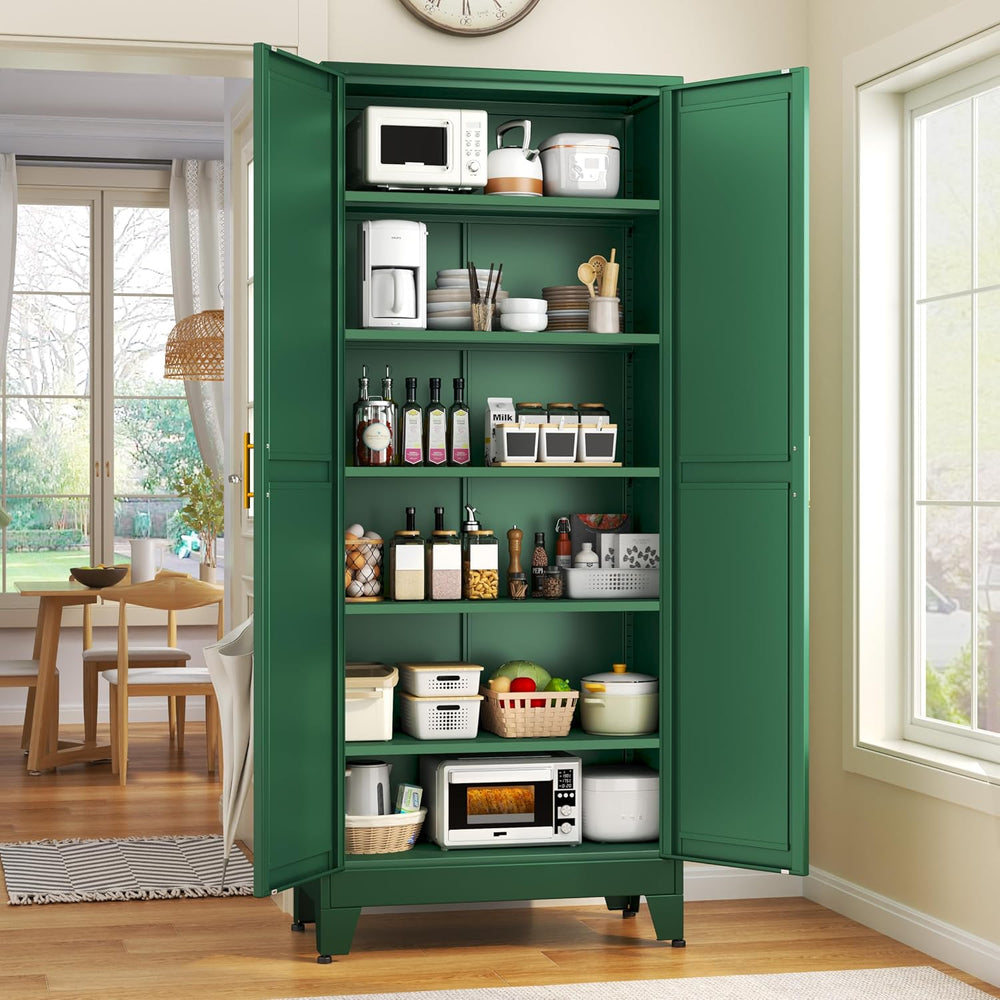 75.2" Tall Kitchen Food Pantry, Metal Pantry Cabinet with 2 Door