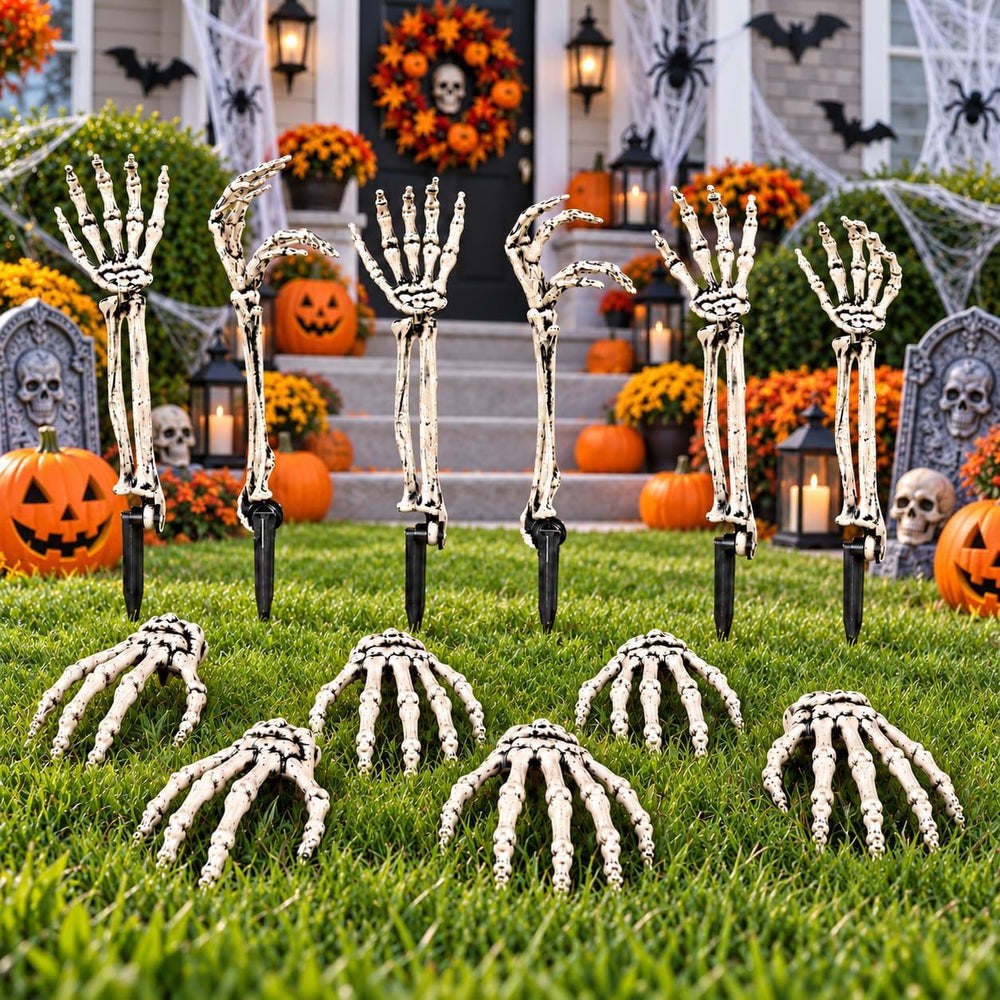 12 Pack Halloween Decorations Outdoor Skeleton Hands and Arms Yard Stakes, Re...
