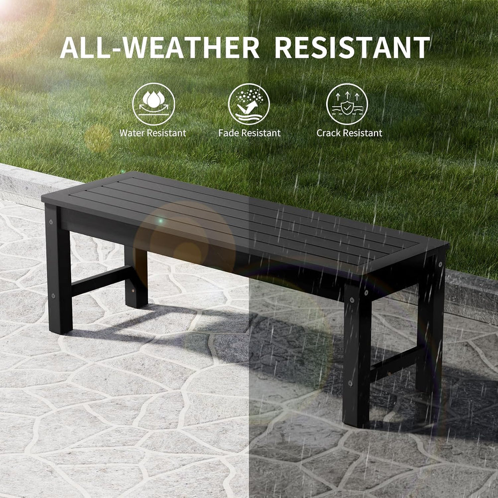 47" Backless Outdoor Benches for 2-Person, Black, 2pcs