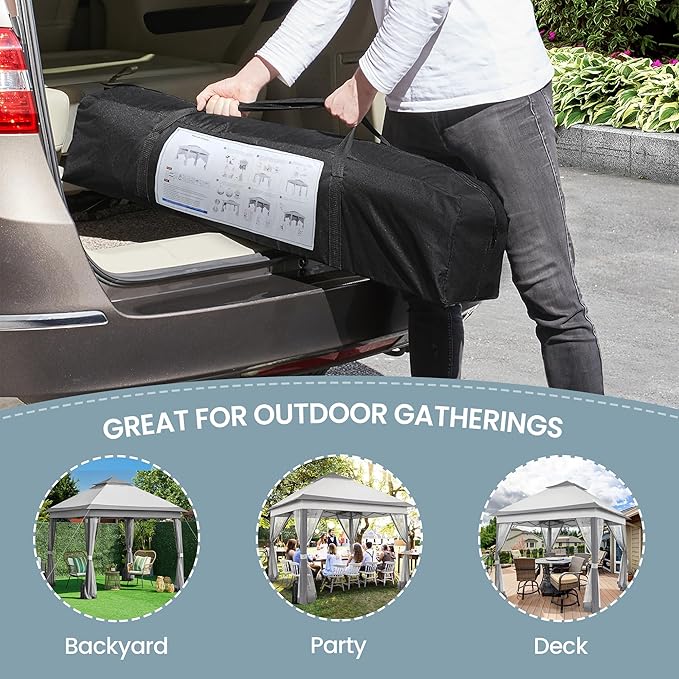 Yaheetech 11x11 Pop Up Gazebo Outdoor Canopy Shelter, Instant Patio Gazebo Su...