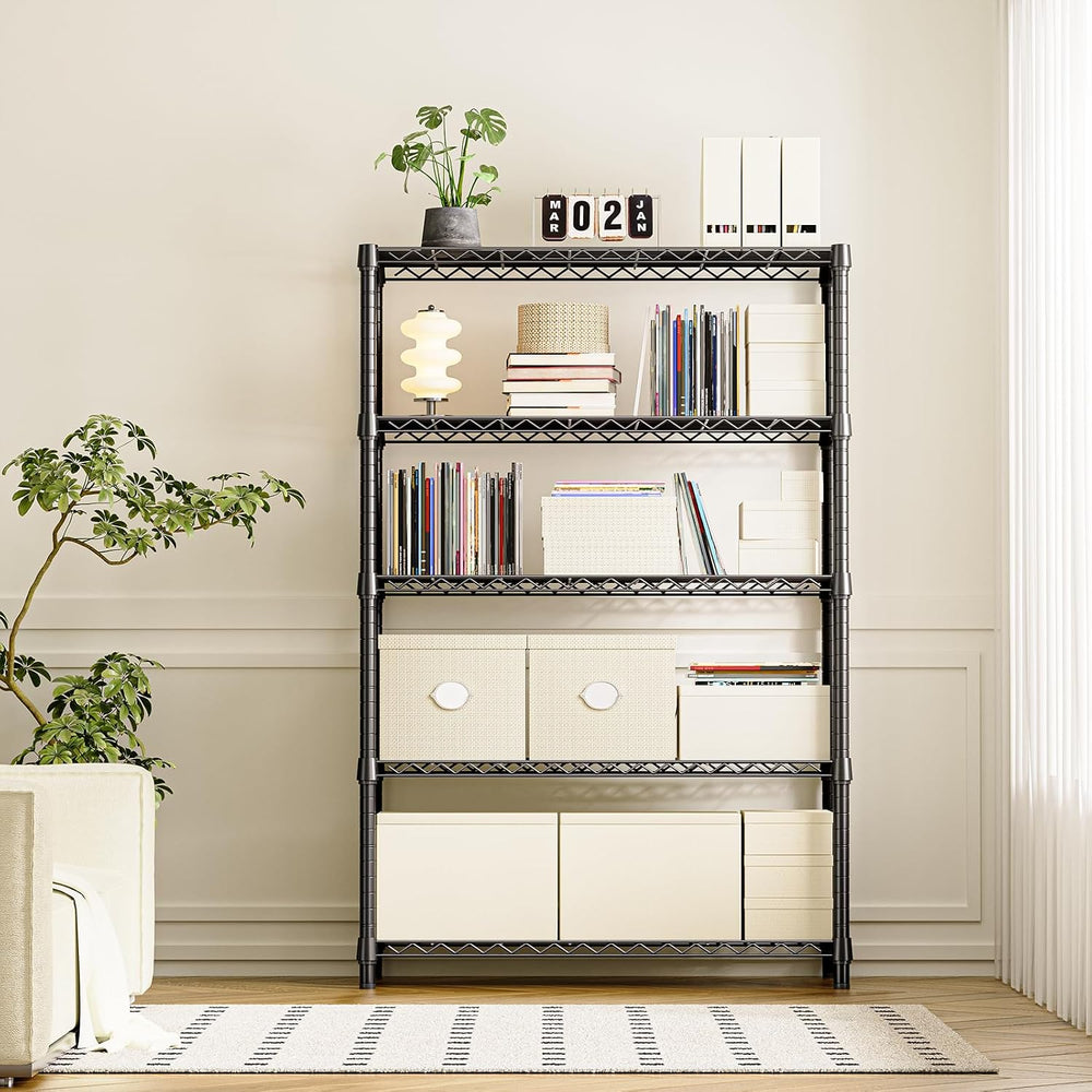 5-Tier Heavy Duty Metal Storage Shelving Unit (Black, 17.7" D x 47.2&quo...